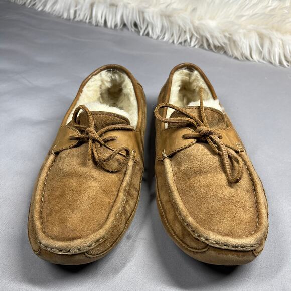 UGG Australia Byron Moccasin Men's Size 10  Sheepskin Slippers 5102 Chestnut - Picture 4 of 14